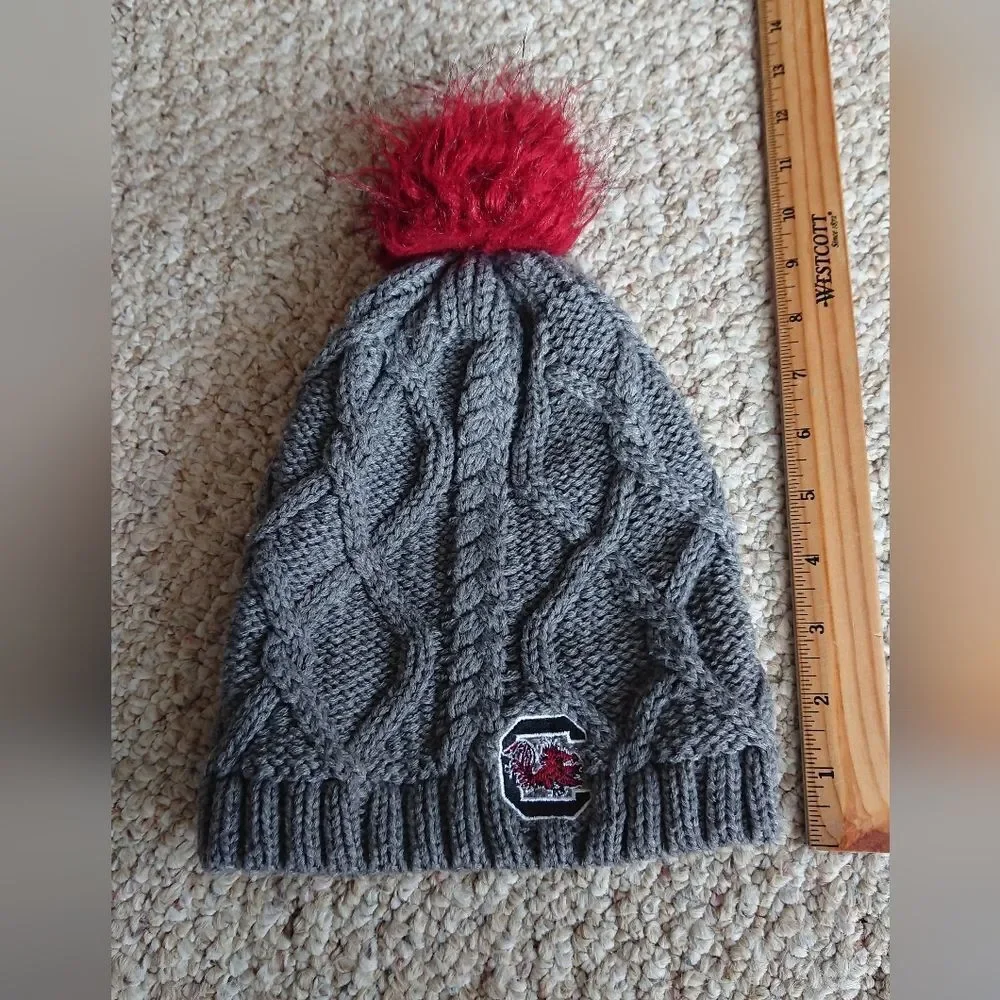 Gray and Garnet gamecock Knit Beanie Pom Pom -  ZooZatz
